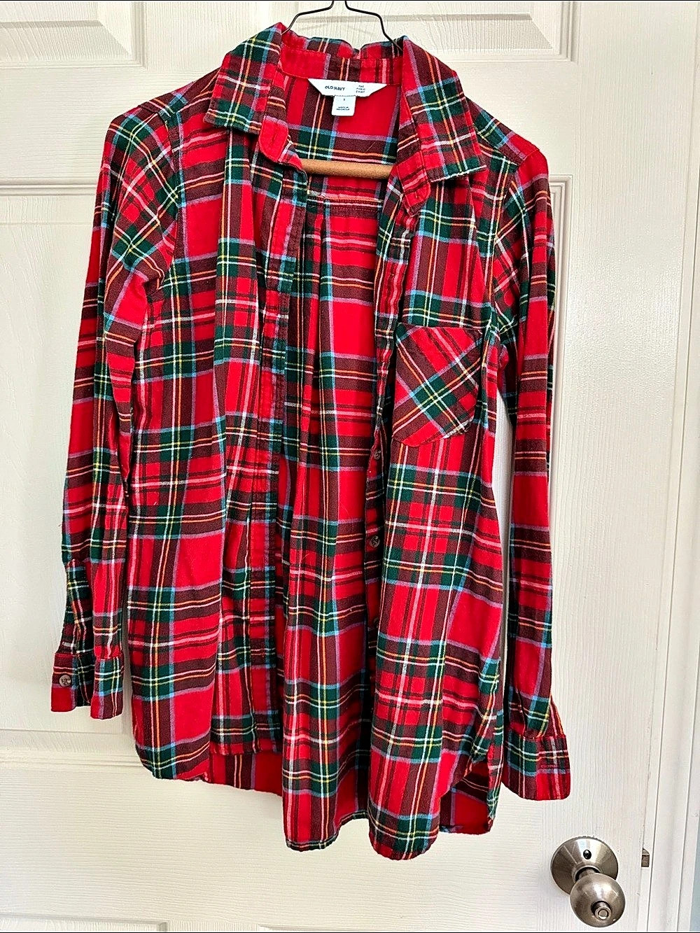 Old Navy The Tunic Shirt Plaid Button Down Red & Green Small